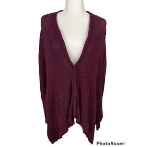 Free People Cardigan Sweater XS Plum Purple Slouchy Oversized Fit Sharkbite Hem